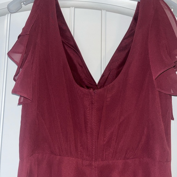 DAVIDS BRIDAL FLUTTER SLEEVE BRIDESMAID DRESS WINE SIZE 10 - Picture 6 of 10